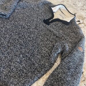 Orvis Men's Brighton Quarter 1/4 Zip Sherpa Lined Sweater Black White Outdoors L